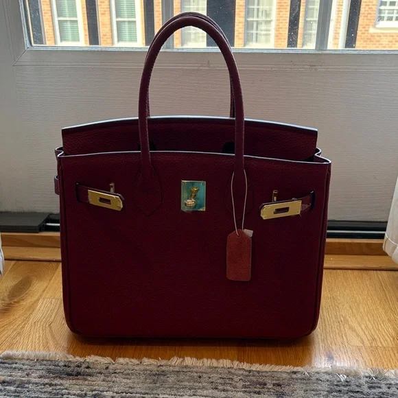 Elegant Burgundy Satchel with Gold Hardware - Picture 4 of 7